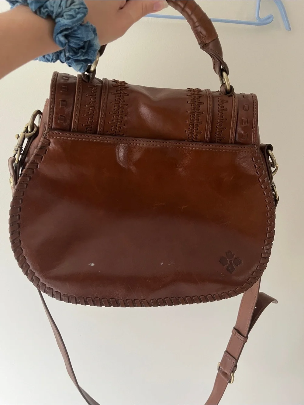 Patricia Nash Discovery Abruzzo Chainstitch Saddle Bag Cognac